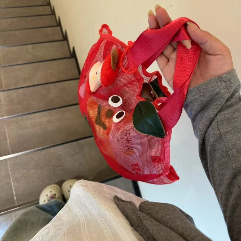 Cute Apple Mesh Handbag Niche Fruit-shaped Shoulder Bag Lightweight And Portable Travel Toiletry Storage Bag Fashion Beach Bag