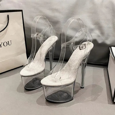 15cm 17cm 20CM High Heels Women's Sandals Anti-Skid Sexy Pole Dance Shoes Thin Heel Transparent Platform Female Party Sandals