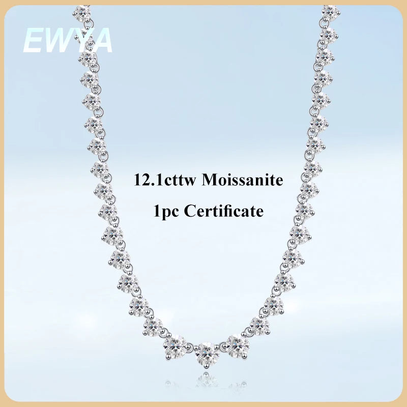 EWYA 3 Claw All Round Cut Moissanite Tennis Necklace Women Man s925 Silver Full Lab Diamond Bridal Party Link Neck Chain Gift