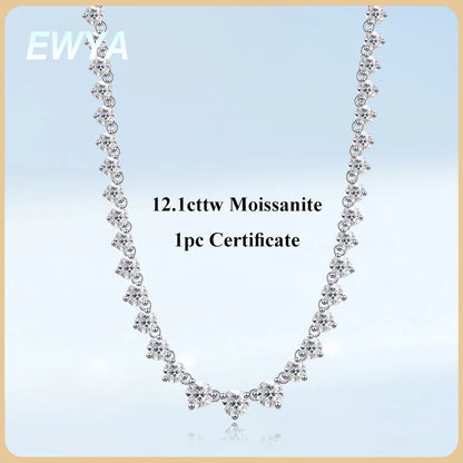 EWYA 3 Claw All Round Cut Moissanite Tennis Necklace Women Man s925 Silver Full Lab Diamond Bridal Party Link Neck Chain Gift