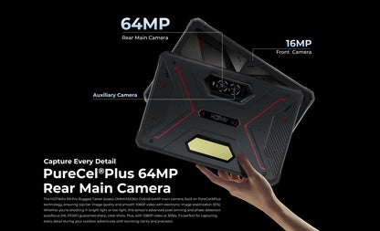 HOTWAV R9 Pro Global Dual 4G Rugged Tablet 11'' FHD+ 2K Large Display 20080mAh Massive Battery 20W Fast Charging Pad Android 14 6GB RAM 256GB ROM/2TB Expansion 64MP+16MP Camera Global 4G Tablet PC With Super Camping Light