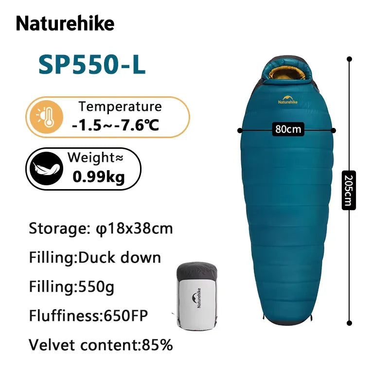 Naturehike SnowBird Down Sleeping Bag Ultralight Waterproof Mummy Sleeping Bag Winter Duck Down Sleeping Bag SP400 SP700 SP1000