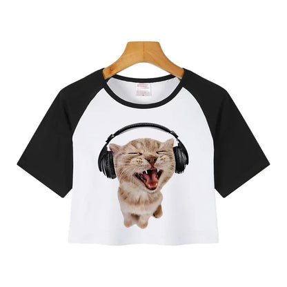 Korean Style Casual Crop Tops 2000s Y2k Print Women Tee Shirt Harajuku GOTH Cropped Mange Tshirt Funny Graphic T-shirt Female