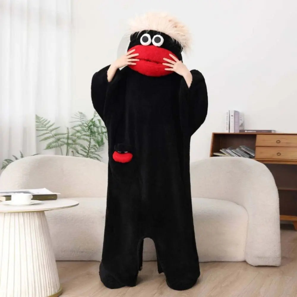 Funny Soft Coral Fleece Big Mouth Onesie Pajamas Thicken Texture Hooded Pajamas Fleece Pajamas Loungewear