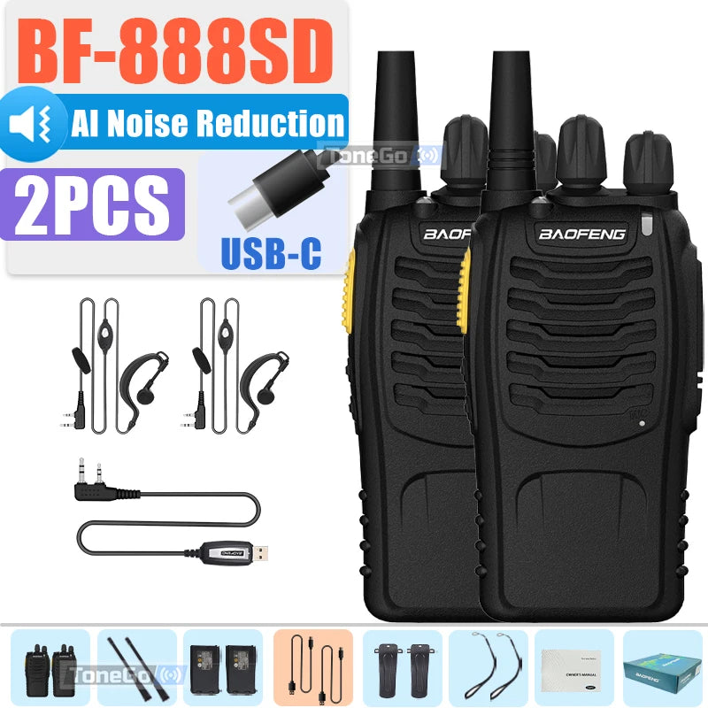 Baofeng BF-888SD Walkie Talkie AI Noise Reduction Updated BF-888S Encrypted Calls FM Wireless Frequency Copy Type-C UHF Radios
