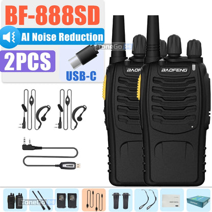 Baofeng BF-888SD Walkie Talkie AI Noise Reduction Updated BF-888S Encrypted Calls FM Wireless Frequency Copy Type-C UHF Radios