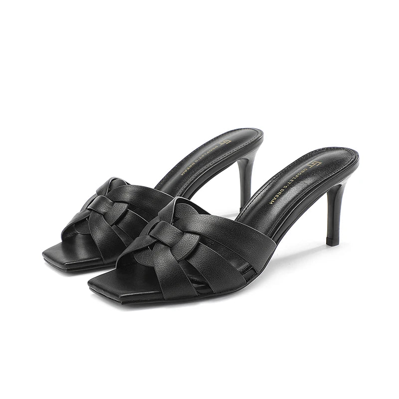 Summer Elegant Women High Heels Leather Fish Mouth Slippers Woman Fashion Shoes Luxury Party Shoes Plus Size Shoes for Women