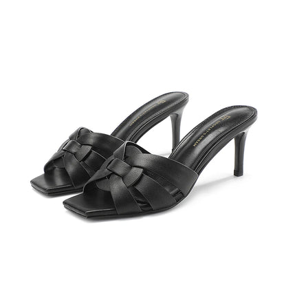 Summer Elegant Women High Heels Leather Fish Mouth Slippers Woman Fashion Shoes Luxury Party Shoes Plus Size Shoes for Women