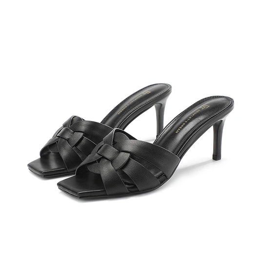 Summer Elegant Women High Heels Leather Fish Mouth Slippers Woman Fashion Shoes Luxury Party Shoes Plus Size Shoes for Women