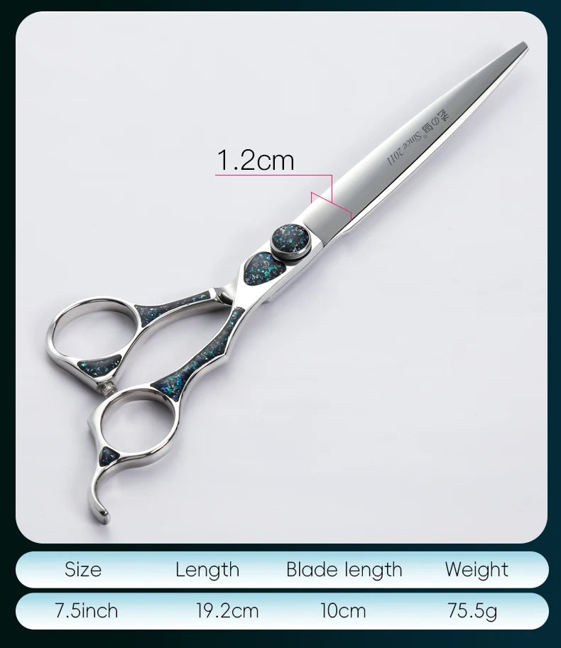Fenice King Series 7/7.5Inch VG10 Shell Bearing Screws Dog Trimming Grooming Straight Curved Thinner Chunker Pet Scissors Tools
