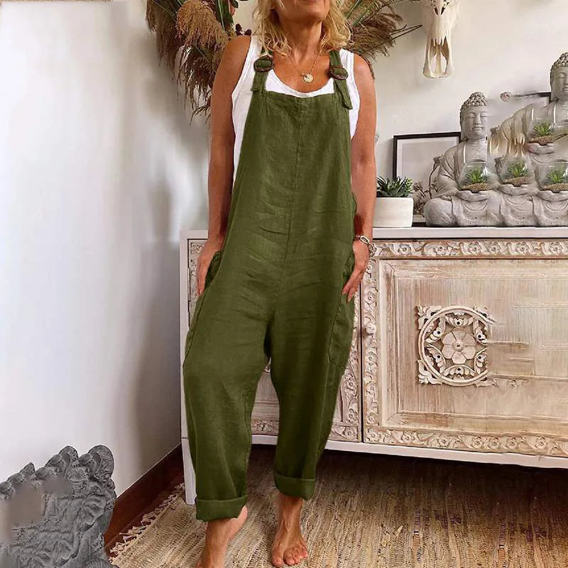 Jumpsuits women 2026 rompers New wide-leg adjustable buttoned cotton linen pocket workwear jumpsuits women's clothing