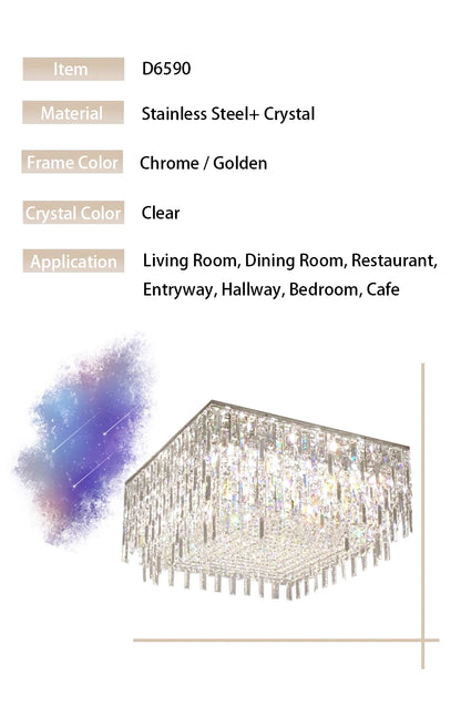 Luxury Crystal Long Pendant Lights Modern Lustres LED Chrome Hanging Lamps for Ceiling Silver Home Decor for Dining Room Remote