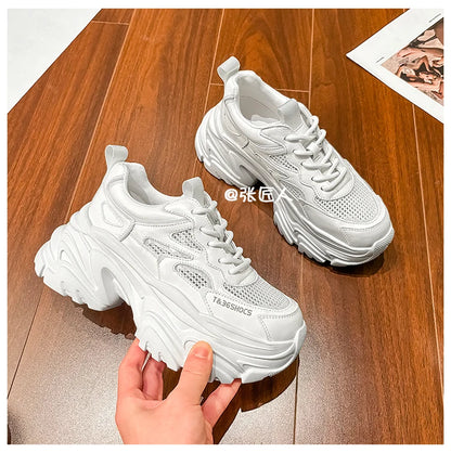 ZJR 14cm Chunky Sneakers for Women Super Increasing Women Shoe High Quality Real Leather Shoes Lightweight Platform Shoes 8-14cm