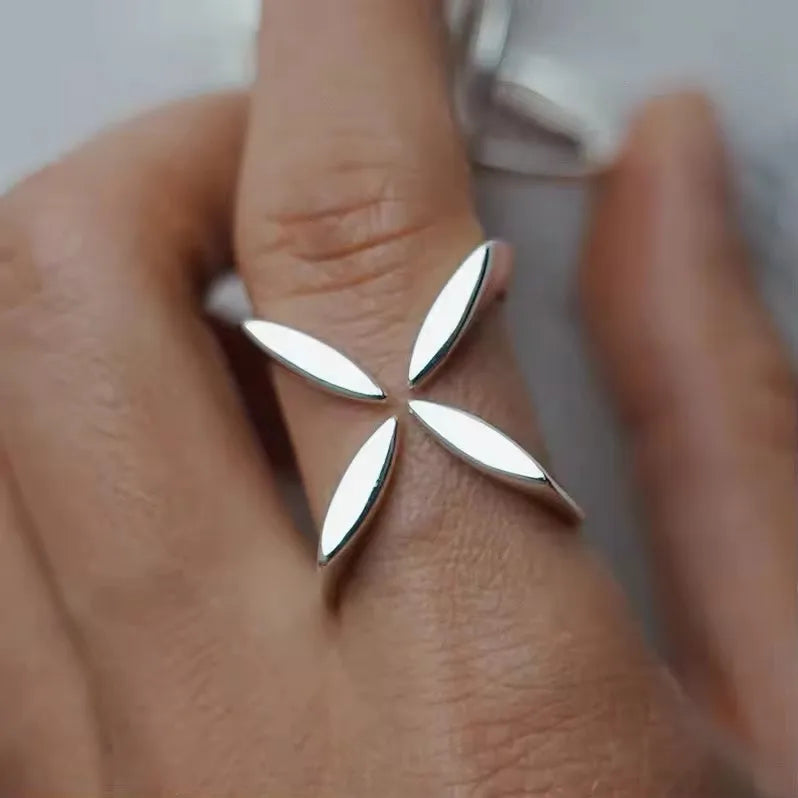 PANJBJ 925 Sterling Silver Golden Flower Rings For Women Drip Glaze Plant Irregular Adjustable Sweet Jewelry Gift Dropshipping