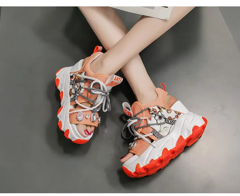 Maogu Mixed Color Shoes Sports Wedge White Sandals Women High Heel Beach Casual Shoe Leisure Lady Platform Chunky Sandals