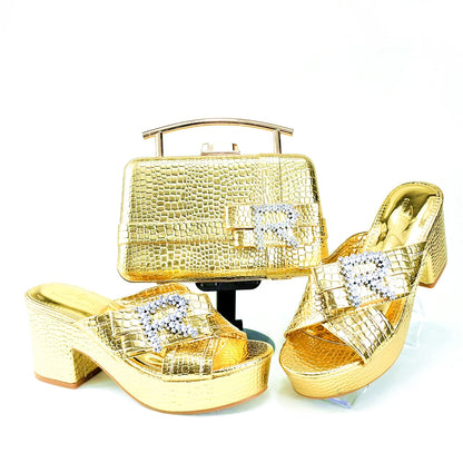 Doershow Italian Shoes And Bag Sets For Evening Party With Stones Italian Leather Handbags Match Bags!  SRT1-8