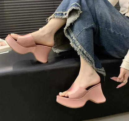 Summer Women's Slippers Fashion Platform Sandals Luxury Leather Casual Slippers High-heele Slippers for Women Open Toe Sandalias
