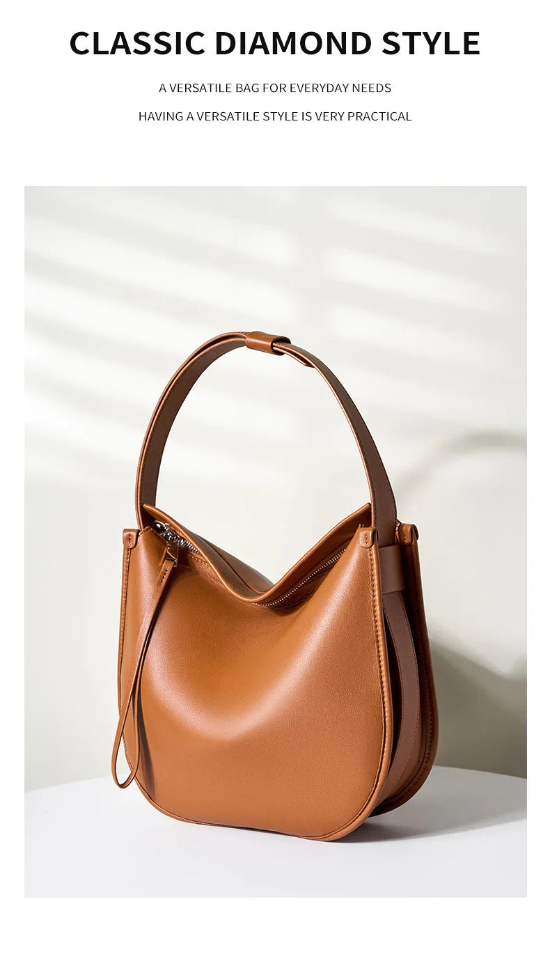 Women's Genuine Grade Cow Leather Bag Luxury Designer Ladies Shoulder Crossbody Purse Bag Female Cowhide Large Capacity Tote Bag