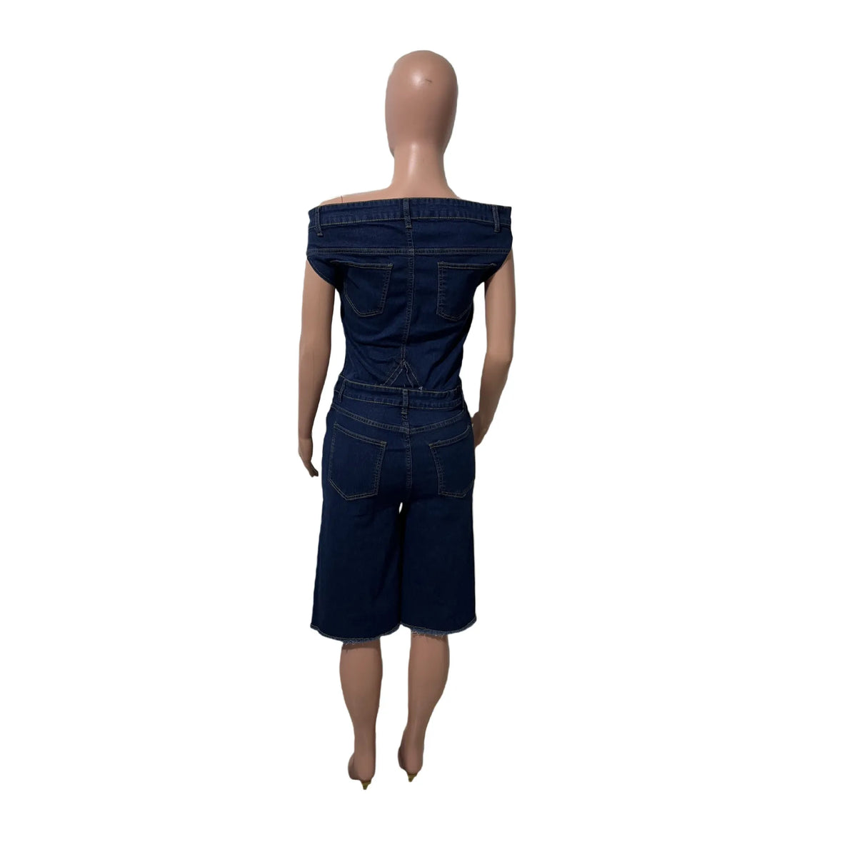 Jumpsuits Women Denim One Piece Short Sleeve Overalls Knee Length Pants Tight Waist Rompers Y2k Streetwear Slash Neck 2026
