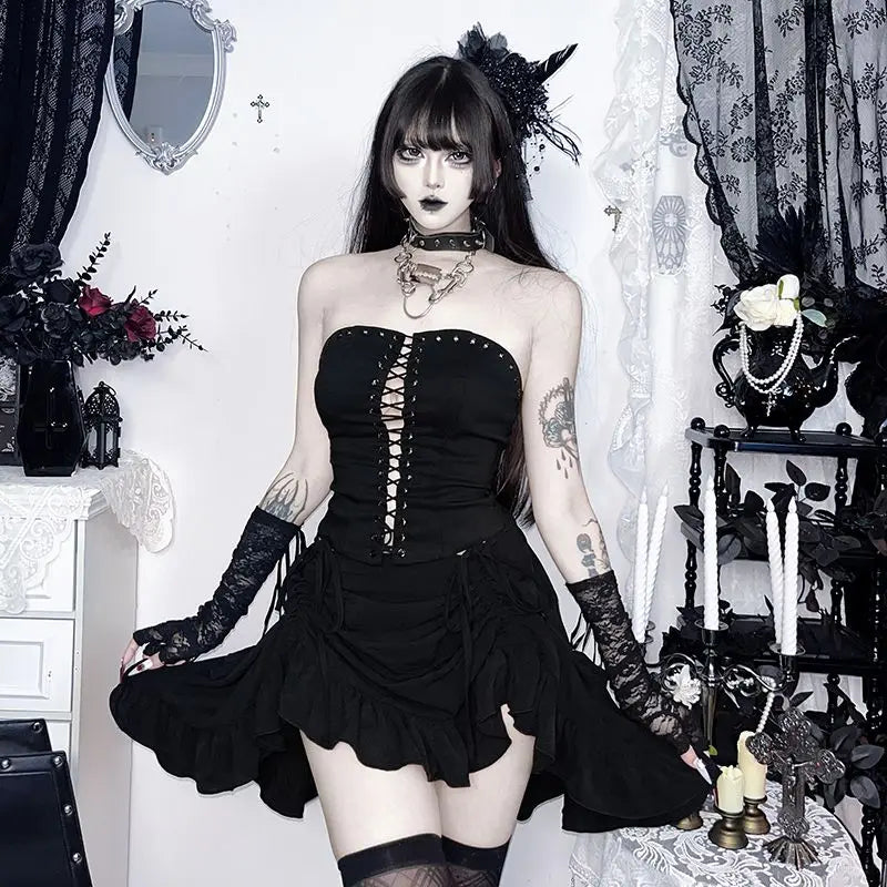Gothic Mini Skirts Black High Waist Women Skirt 2026 New Y2k Style Harajuku Punk Goth Dark Grunge Streetwear Female Clothes