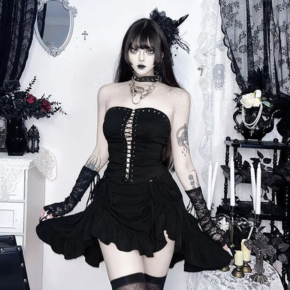 Gothic Mini Skirts Black High Waist Women Skirt 2026 New Y2k Style Harajuku Punk Goth Dark Grunge Streetwear Female Clothes