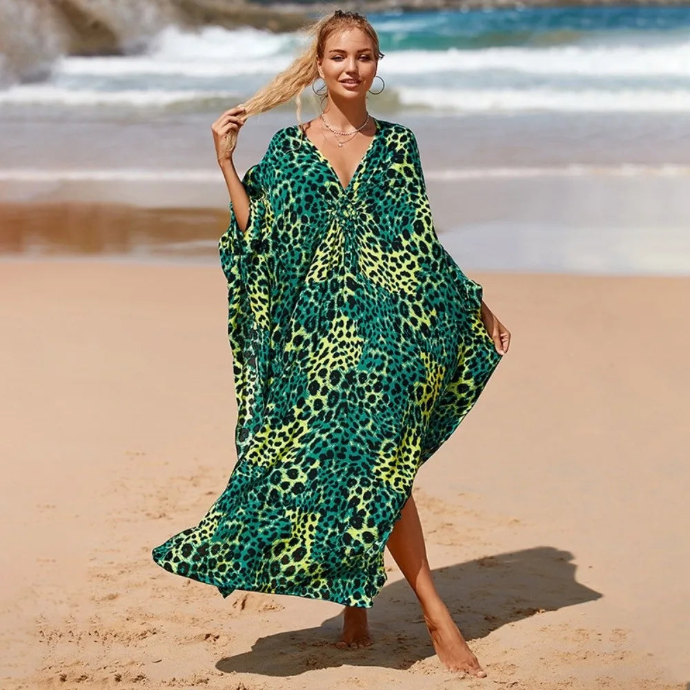 Fashion Boho Bikini Cover-ups Oversized Leopard Zebra Print Beach Cover Up Open Front Sunscreen Shawl For Women