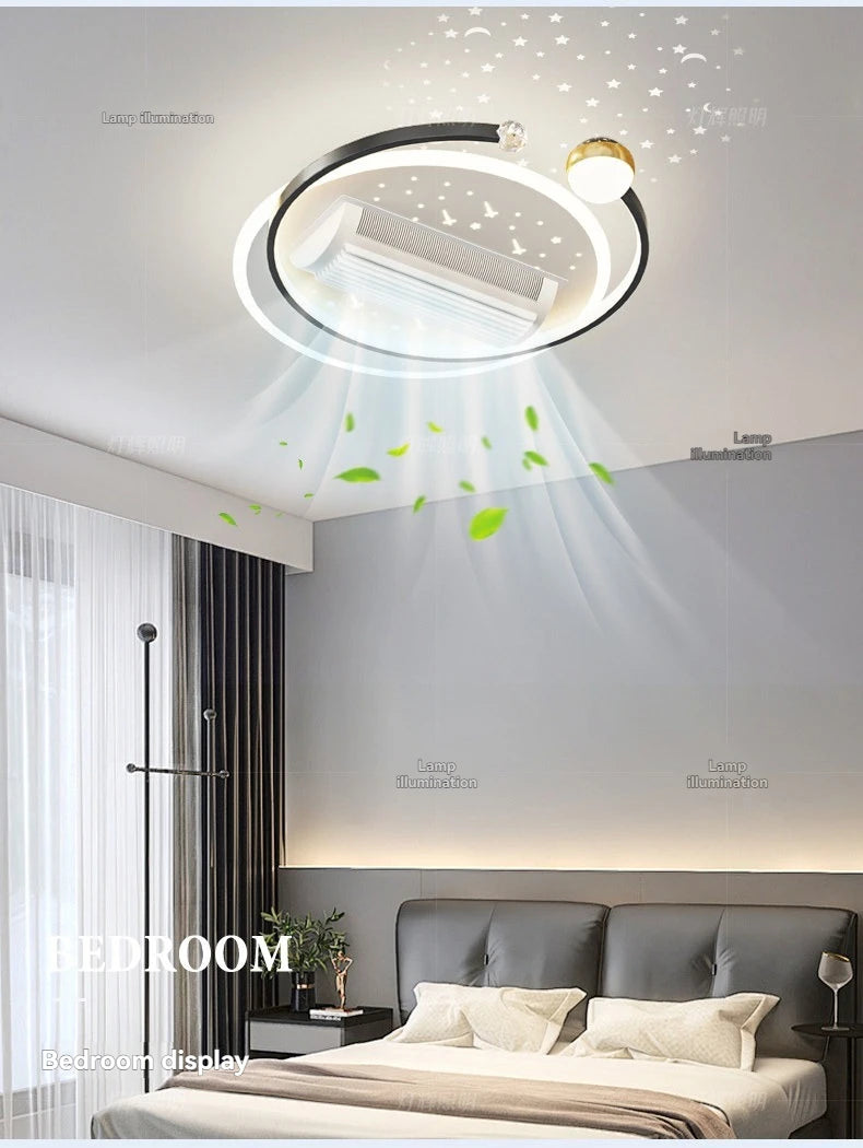 LED Bladeless Fan Light, Living Room Light, Modern Minimalist Smart Remote Control, Master Bedroom Study Ceiling Light 110V/220V