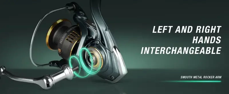 6000 Size Spinning Fishing Reel 5.2:1 Gear Ratio 28.66LB Max Drag Large Line Capacity Saltwater Freshwater Casting Reel