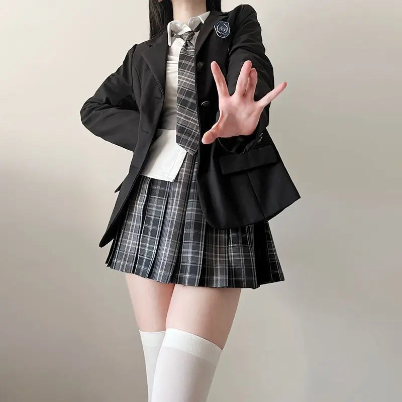 Japan  Korea AUTUMN JK Japanese School Uniform Jacket Girls Multicolor Graduation Outfit Academy Sexy Pleated Skirt Tie Set