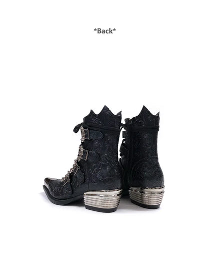 Retro Metal Head Western Cowboy Short Boots Spring 2026 New Pointed Chelsea Height-Increasing Men's Women's Footwear