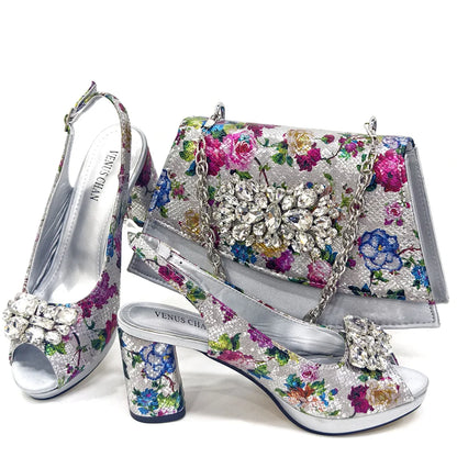 Doershow New Arrival African Wedding Shoes and Bag Set white Color Italian Shoes with Matching Bags Nigerian lady party  SFG1-1