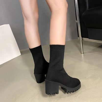 2025 new women luxury plus size women's boots couple socks shoes women's thick bottom casual knitted ankle boots size 35-43