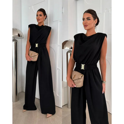 Jumpsuits women 2026 rompers summer metal waist-cinching loose wide-leg belt included jumpsuits women's clothing