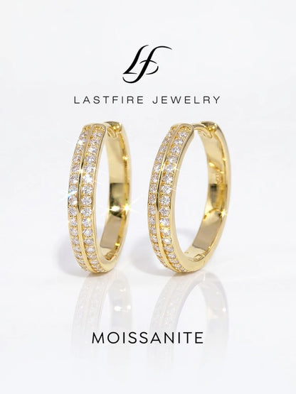 Real Double Moissan Diamond Round Sparkling Hoop Earrings Suitable for Women's Daily Wear 925 Silver High Quality Fine Jewelry
