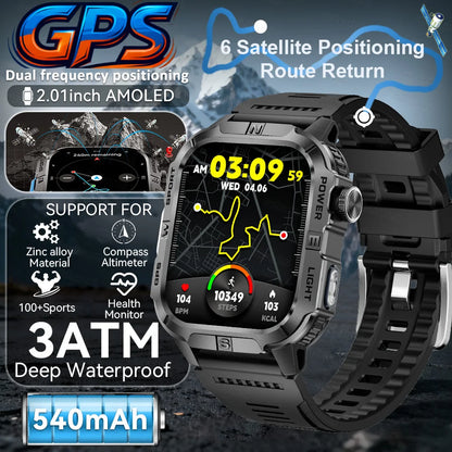New Outdoor Military Men Smartwatch Equipped With GPS Sports LED Lighting, Compass, Wireless Communication IP68 Waterproof Watch