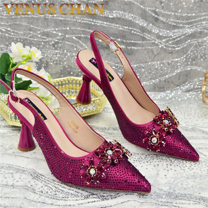 New Fashion Pointed Toe Shoes Heels Elegant Italian Woman Wedding for Party Shoes Women Party Pumps Decorated with Rhinestone