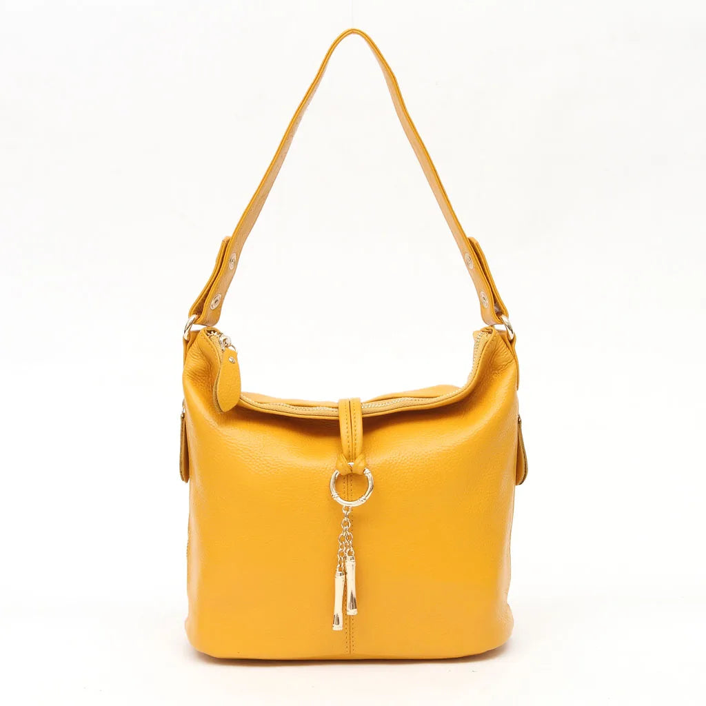Zency Elegant Women Red Leather Handbag 100% Genuine Leather Lady Hobo Bag Charming Ring Medium Shoulder Bag Bright Yellow Bags