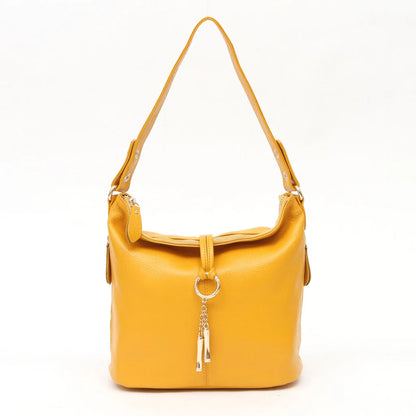 Zency Elegant Women Red Leather Handbag 100% Genuine Leather Lady Hobo Bag Charming Ring Medium Shoulder Bag Bright Yellow Bags