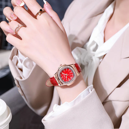 Cross border hot selling fashionable casual square diamond studded belt digital quartz women's student decoration watch