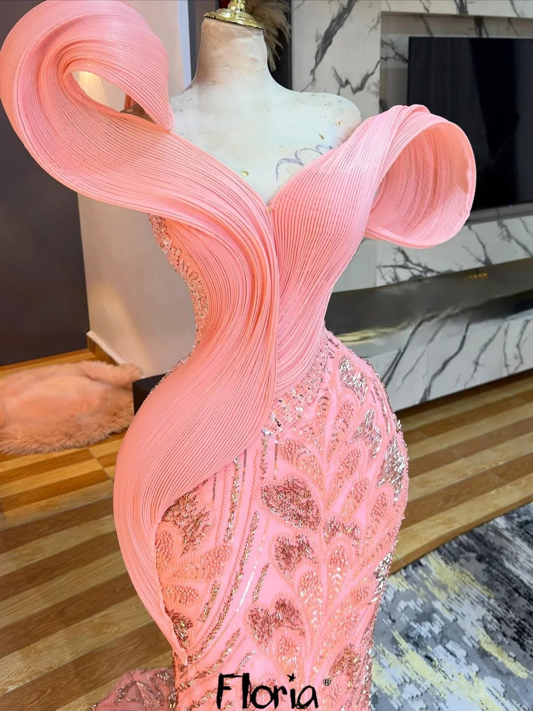 Aso Ebi Pink Evening Dresses Long Luxury Mermaid Beaded Rhinestone Leaf Red Chic Birthday Prom Party Gown for Wedding Customized