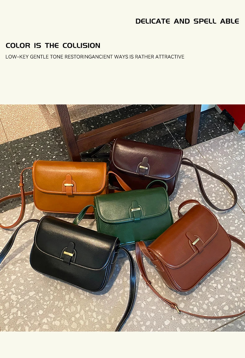 Female Cowhide Luxury Designer Handbags Women's Natural Cow Leather Shoulder Bag Ladies Fashion Small Square Crossbody Bags New