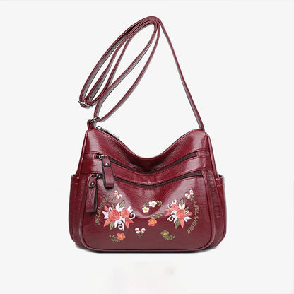 Embroidery Flowers Shoulder Messenger Bag Female Handbags Luxury Designer Purses Soft PU Leather Crossbody Women's Evening Bag