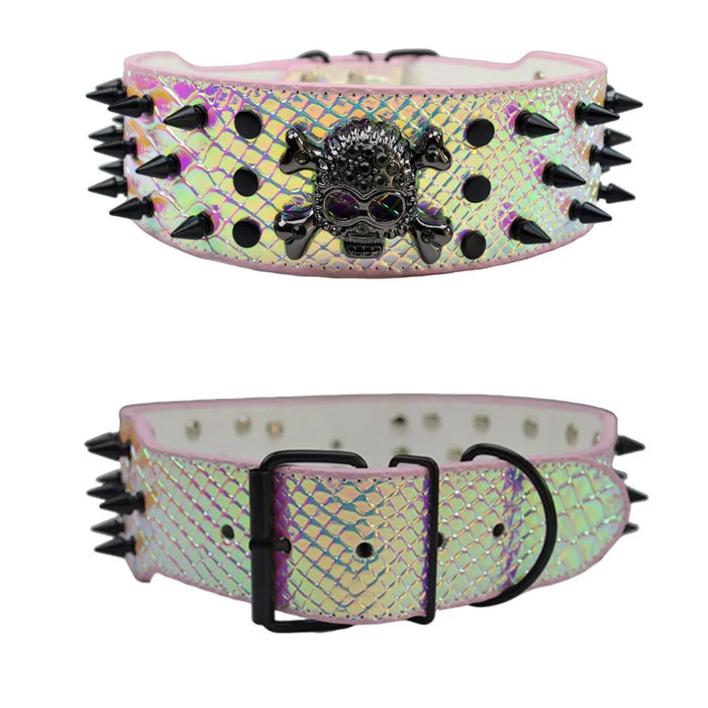 Spiked Dog Collars Leather for Large Medium Dogs Pit Bull Mastiff Rottweiler Pitbull Labrador Boxer Medium To Large Skull Collar