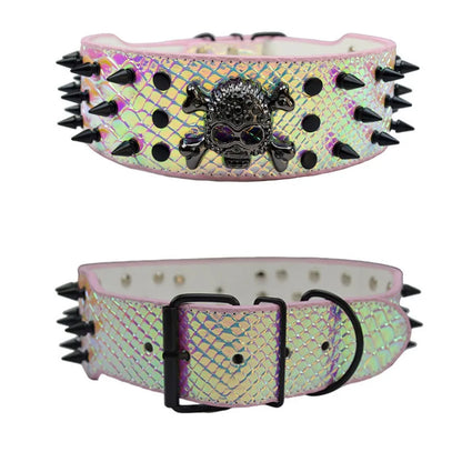 Spiked Dog Collars Leather for Large Medium Dogs Pit Bull Mastiff Rottweiler Pitbull Labrador Boxer Medium To Large Skull Collar