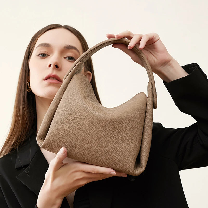 Burminsa Cowhide Genuine Leather Tote Shoulder Bags For Women 2026 Luxury Designer Crossbody Purses Bucket Work Ladies Handbags