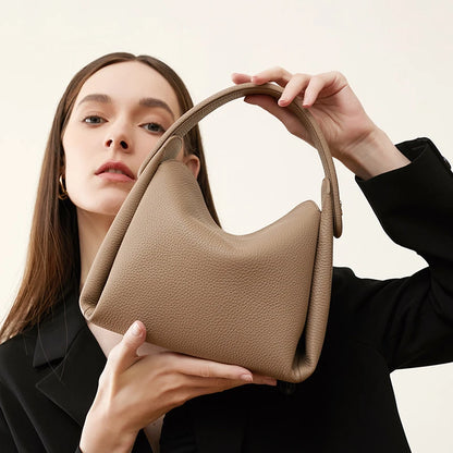 Burminsa Cowhide Genuine Leather Tote Shoulder Bags For Women 2026 Luxury Designer Crossbody Purses Bucket Work Ladies Handbags