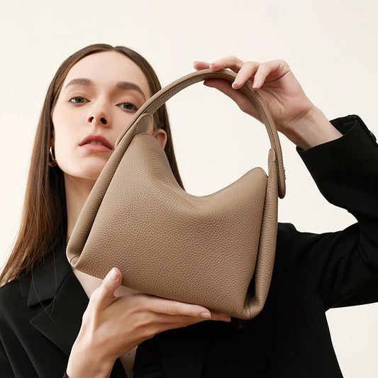 Burminsa Cowhide Genuine Leather Tote Shoulder Bags For Women 2026 Luxury Designer Crossbody Purses Bucket Work Ladies Handbags