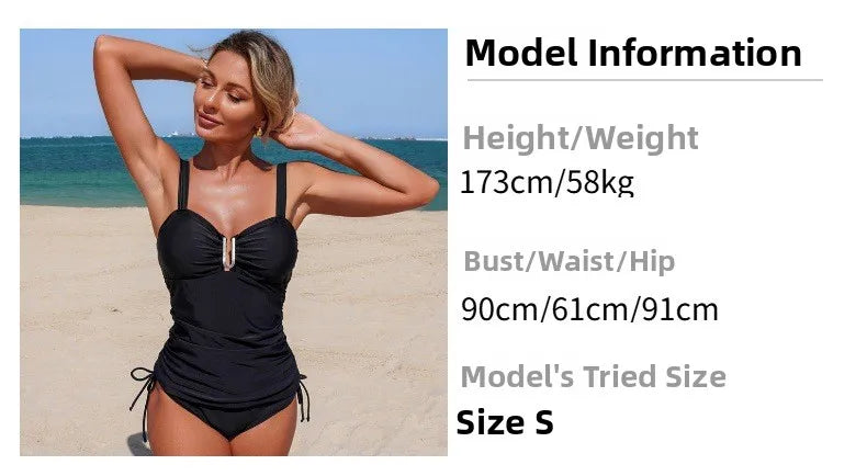 Nylon Tankini Swimsuit Two-Piece Swimwear High Elasticity Quick Dry Female Adult Pure Color European Style Swimming Water Sport