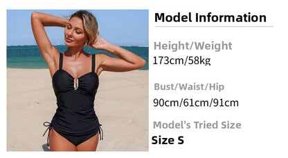 Nylon Tankini Swimsuit Two-Piece Swimwear High Elasticity Quick Dry Female Adult Pure Color European Style Swimming Water Sport