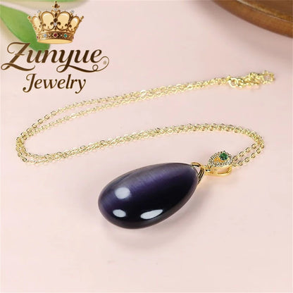 Natural Colorful Cat's Eye Stone Pendant Necklace Elegant Fashion Daily Wear Luxury Quality Fine Jewelry For Women Unisex Gift